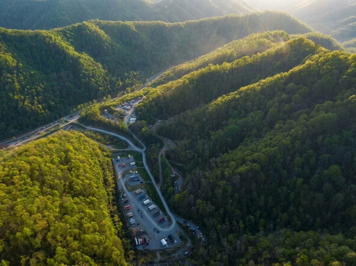 Devil's Backbone Loop motorcycle ride guide showing a winding asphalt mountain road in Nelson County Virginia.