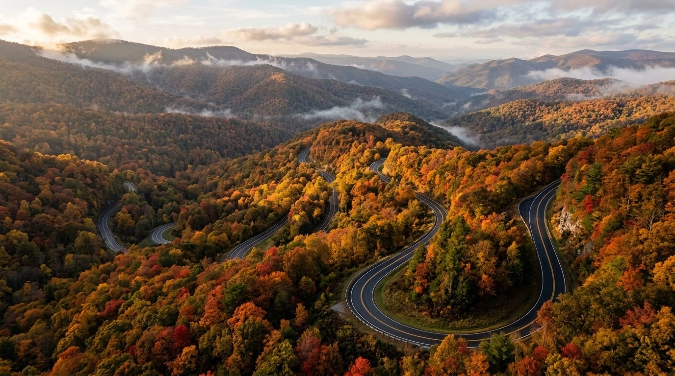 Route 16 Back of the Dragon motorcycle guide showing tight technical mountain curves in Southwest Virginia.