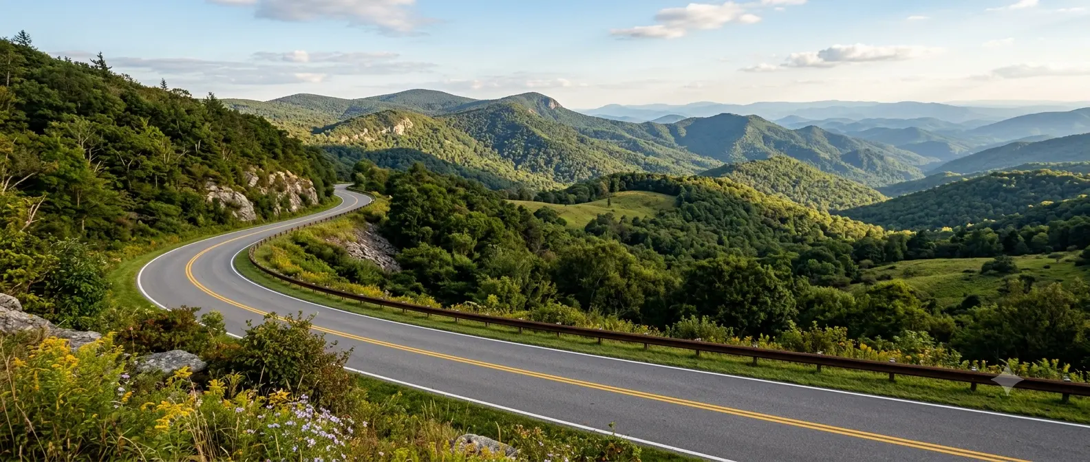 Route 58 Southwest Virginia motorcycle ride guide showing a scenic winding mountain highway through Southwest Virginia.