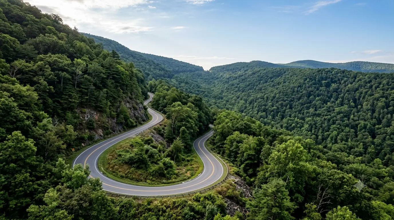 Route 664 Reed's Gap motorcycle guide showing a steep winding mountain pass through Nelson County Virginia.