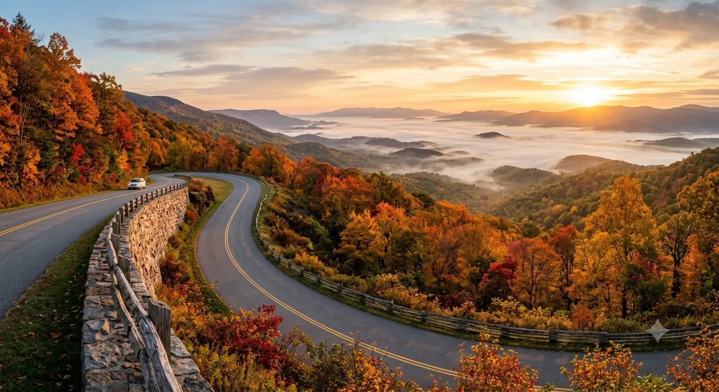 Wintergreen to Nellysford motorcycle backroads guide showing a scenic rural highway through the Rockfish Valley in Nelson County Virginia.