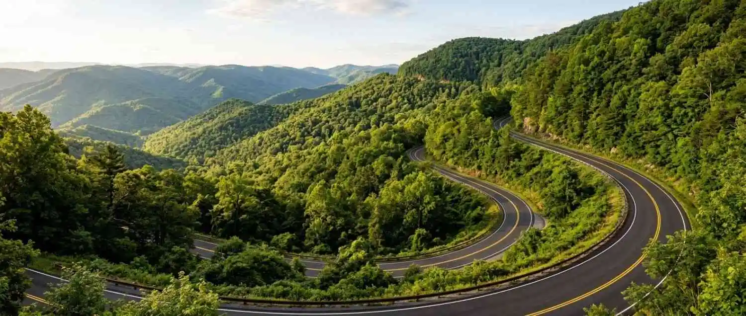 Snake Motorcycle Ride Route 421 motorcycle guide showing sharp S-curves on US 421 Holston Mountain.